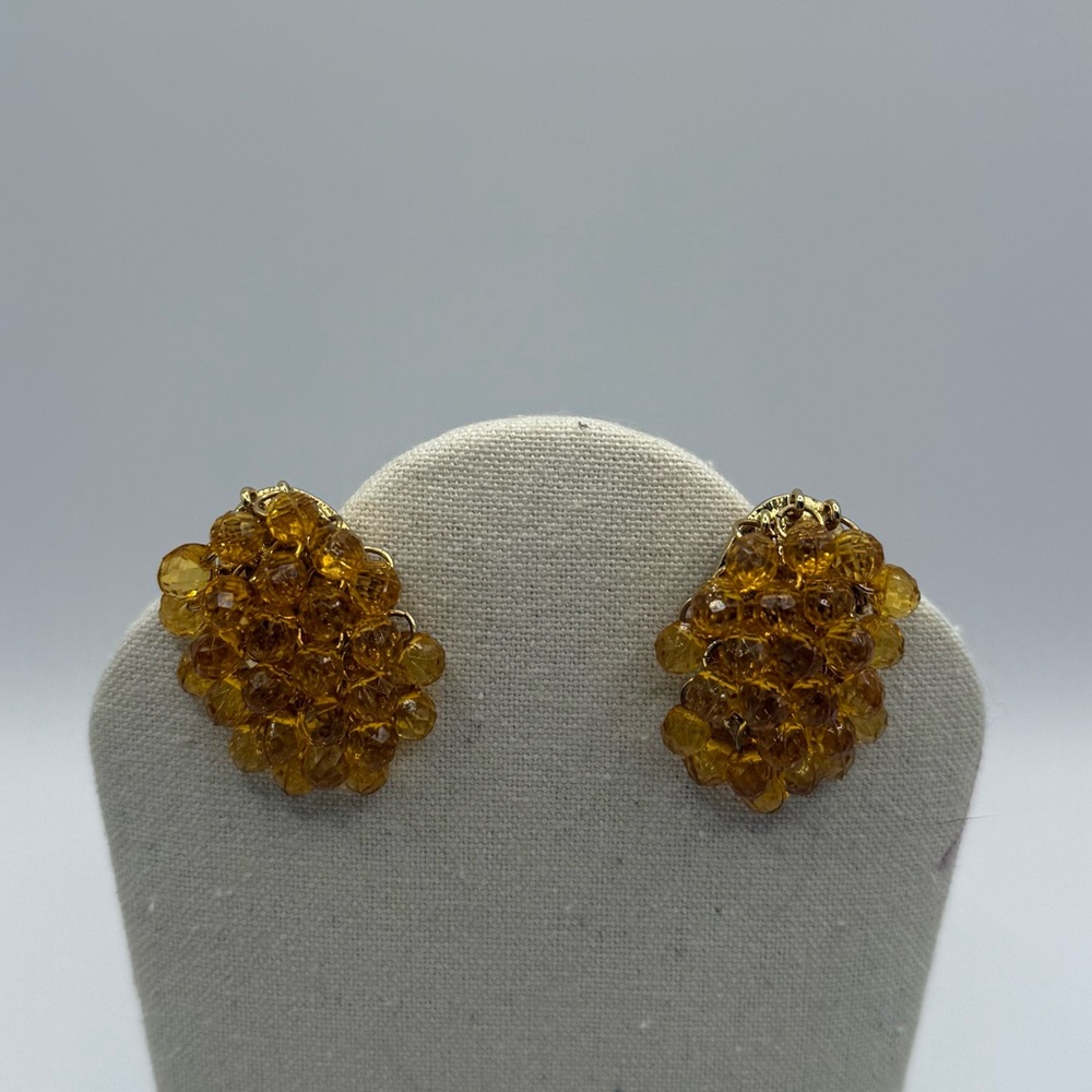 Vintage Joan Rivers Amber Clip On Screw Back Dangle Earrings